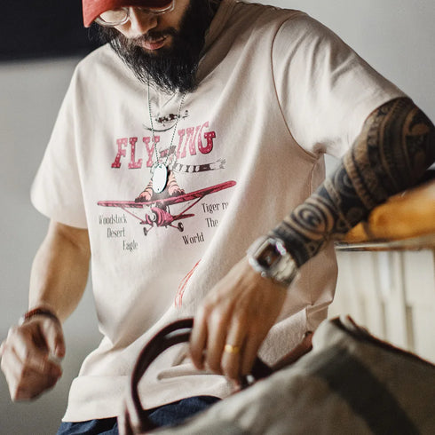 Men’s Retro Tiger Print T-Shirt – Loose Fit Summer Tee with Embroidered Letters